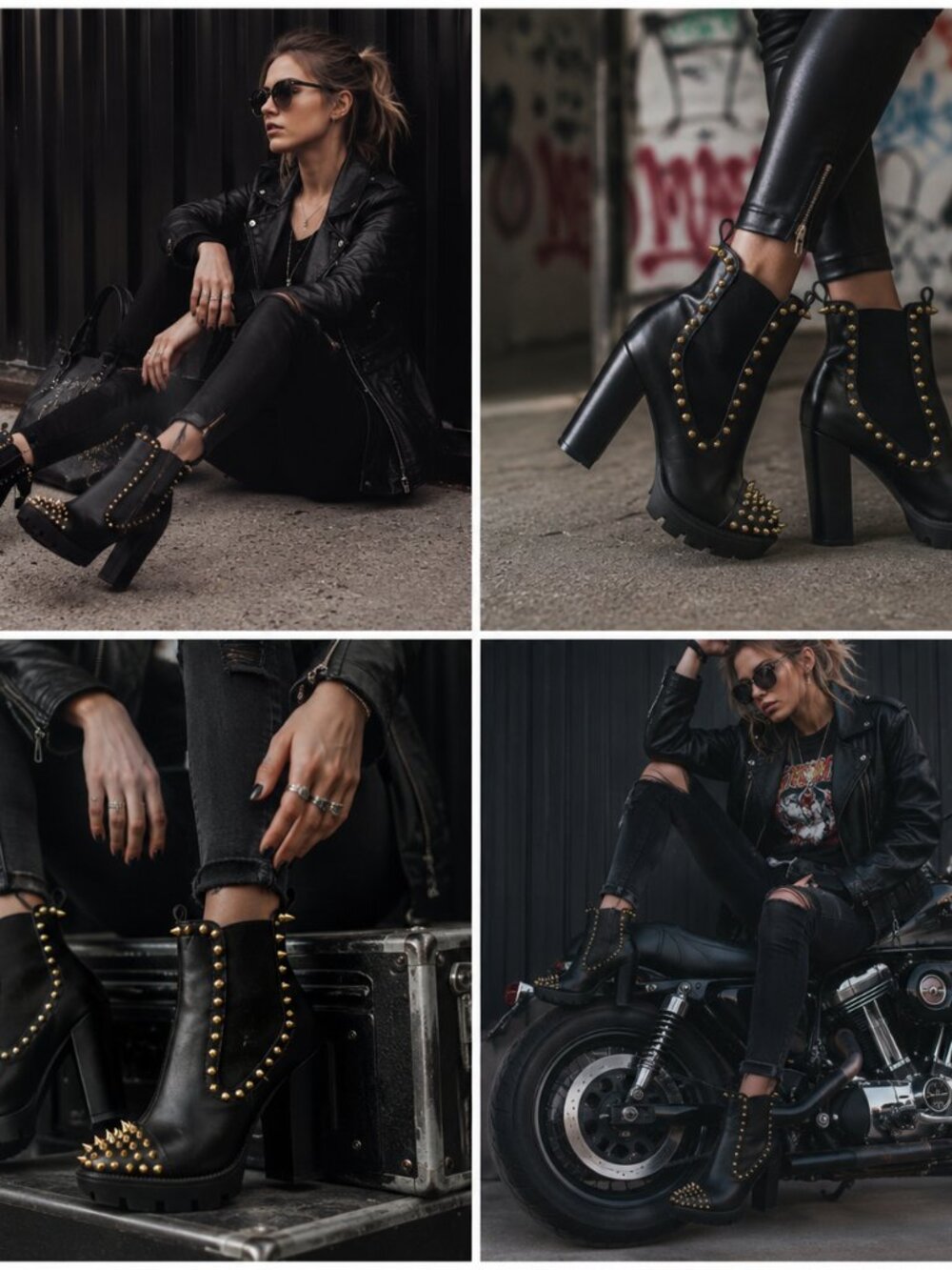 Jagged studded black boots